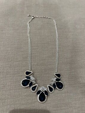 Bella D. Silver Necklace with Navy Teardrop Stones